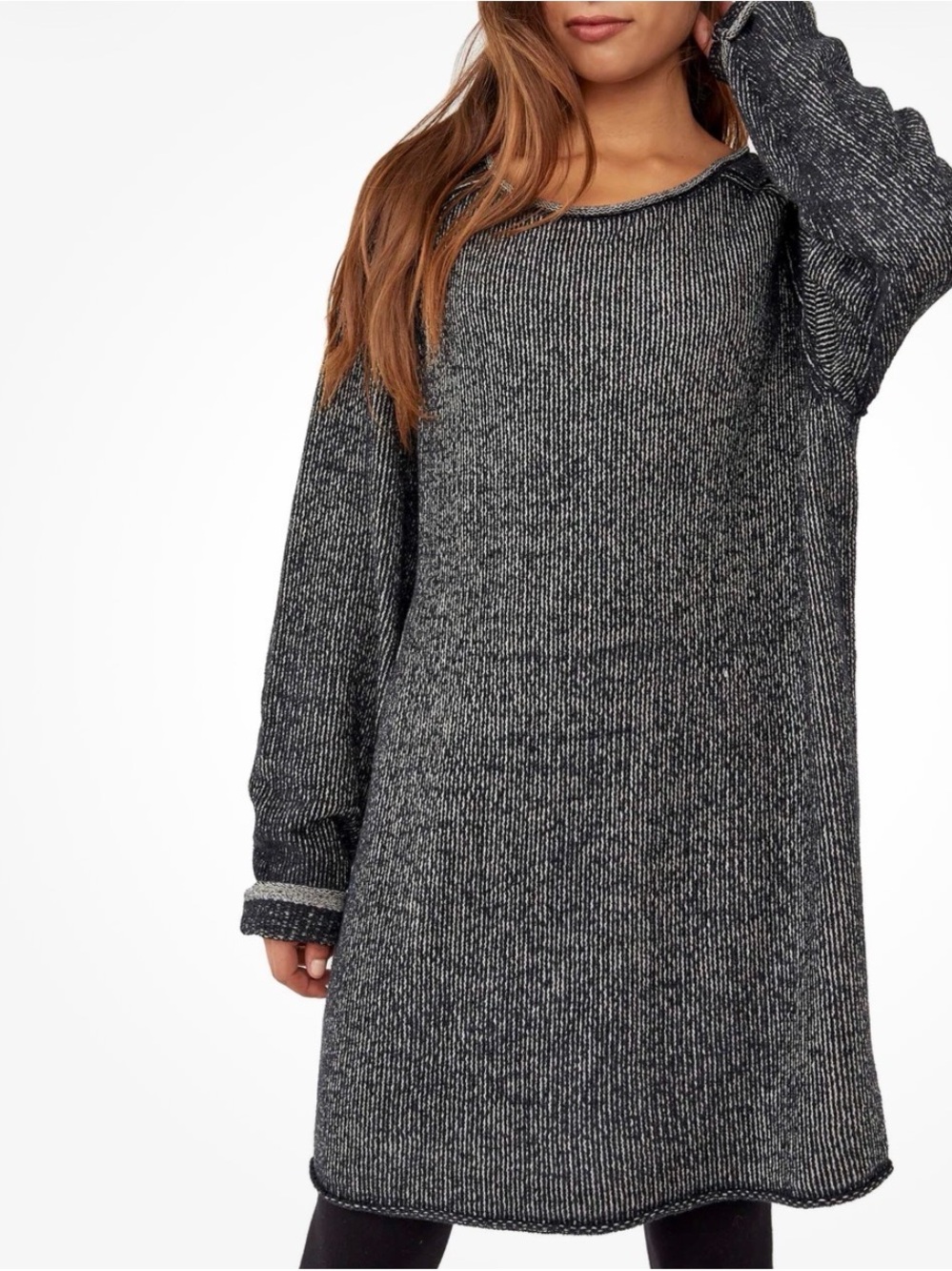 Free People Lenox tunic sweater Combo Ribbed Scoop Neck Tunic size Small onyx